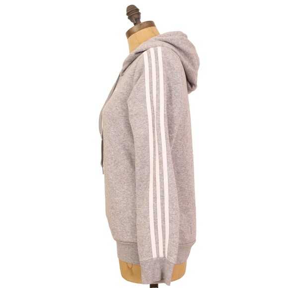 Adidas Essential 3 Stripe Hoodie Sweatshirt Top Size S Fleece Gray EUC B6 - Picture 4 of 6